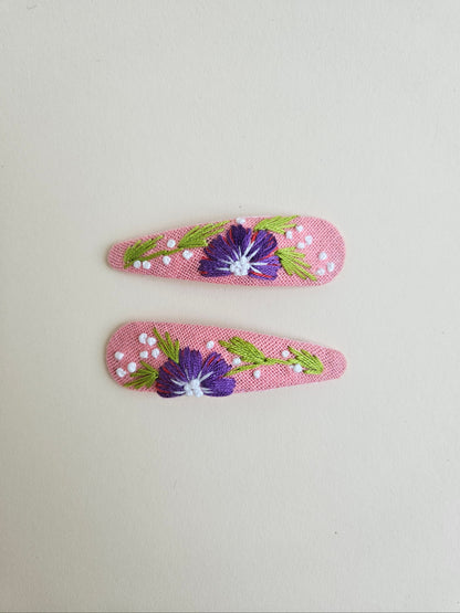Hand-embroidered hair clips