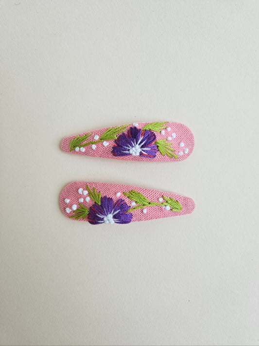 Hand-embroidered hair clips