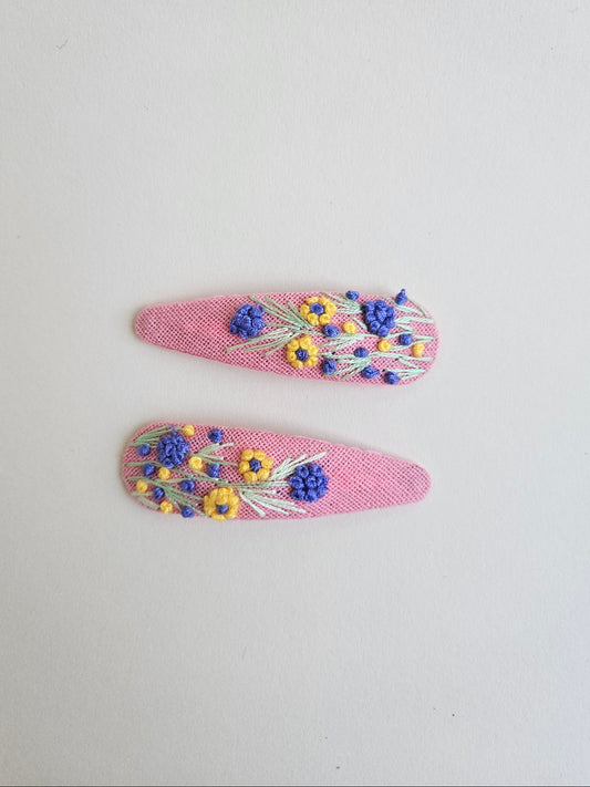 Hand-embroidered hair clips