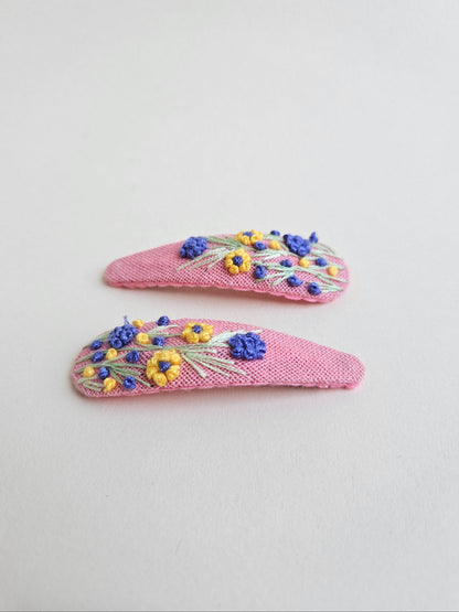 Hand-embroidered hair clips