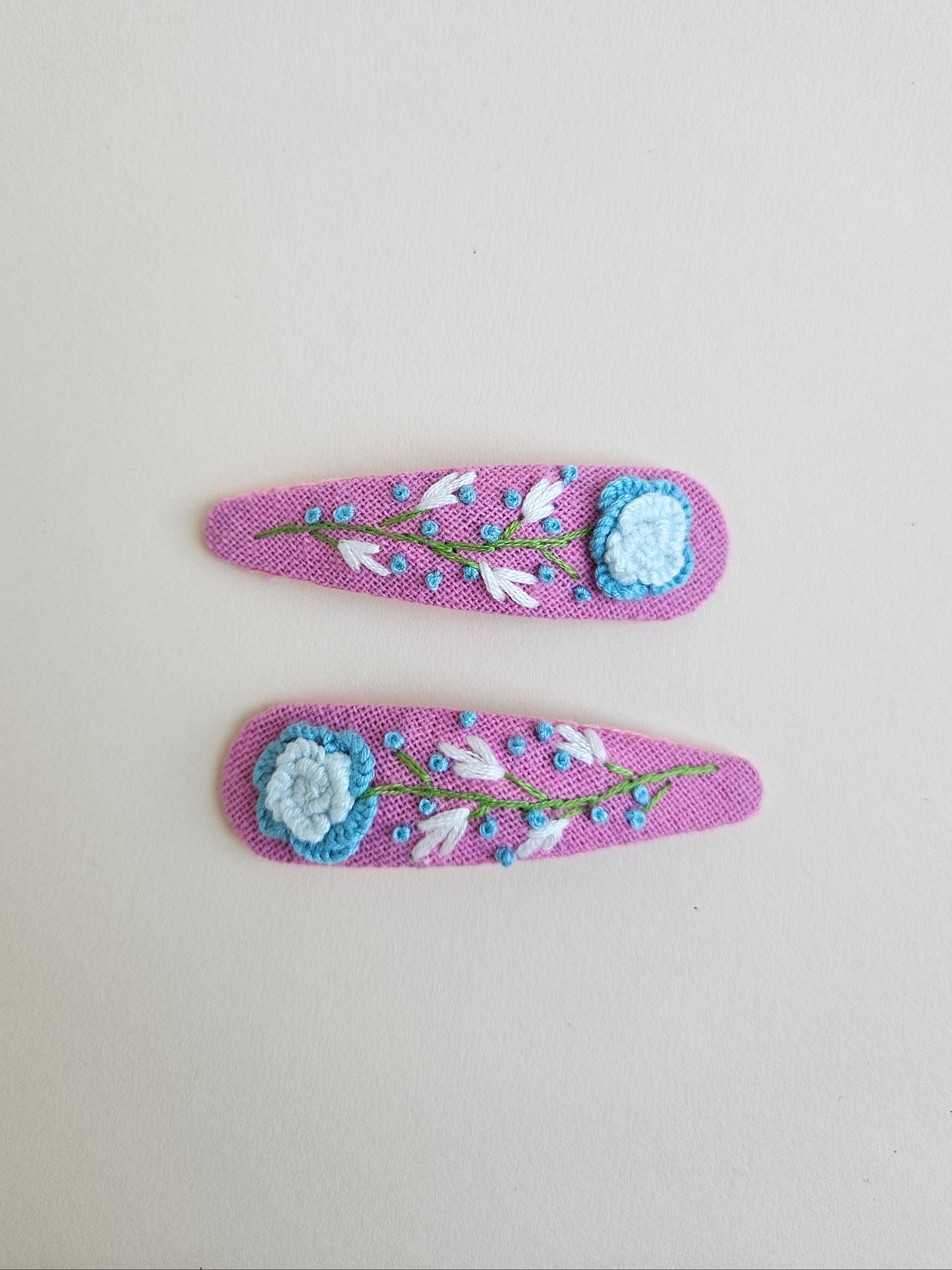 Hand-embroidered hair clips