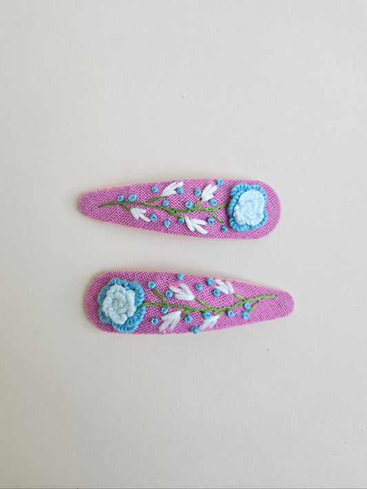 Hand-embroidered hair clips