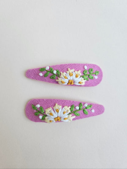 Hand-embroidered hair clips