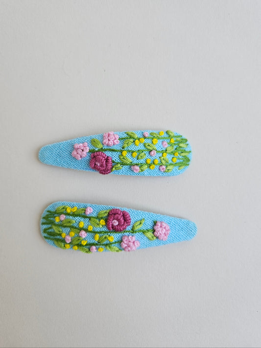 Hand-embroidered hair clips