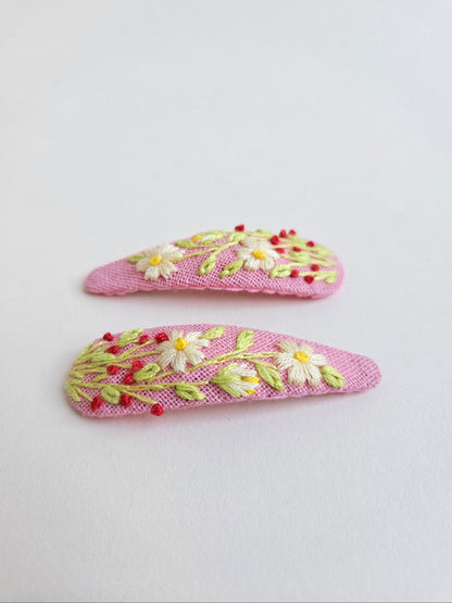 Hand-embroidered hair clips