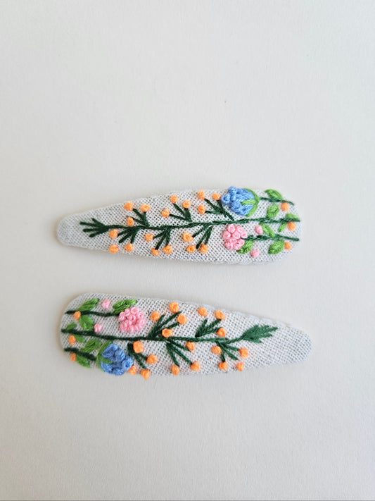 Hand-embroidered hair clips