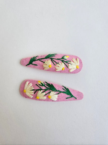 Hand-embroidered hair clips