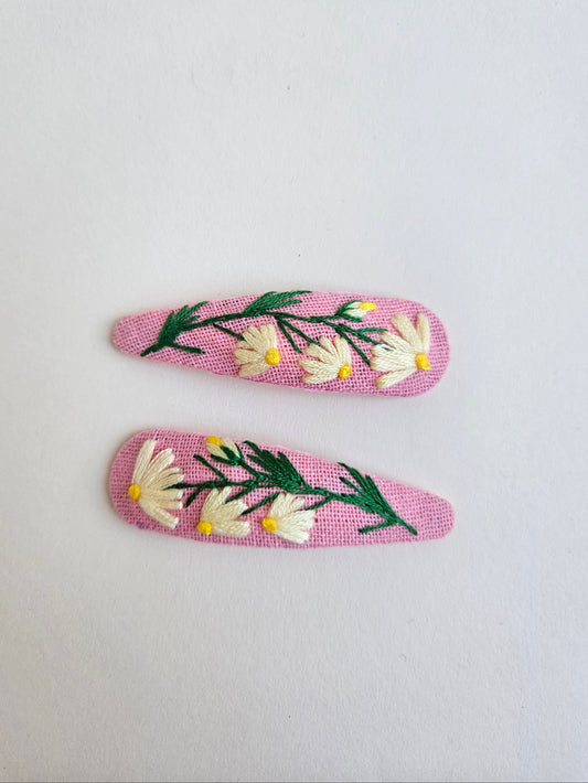 Hand-embroidered hair clips