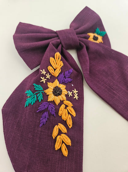Hand-embroidered Hair Bow