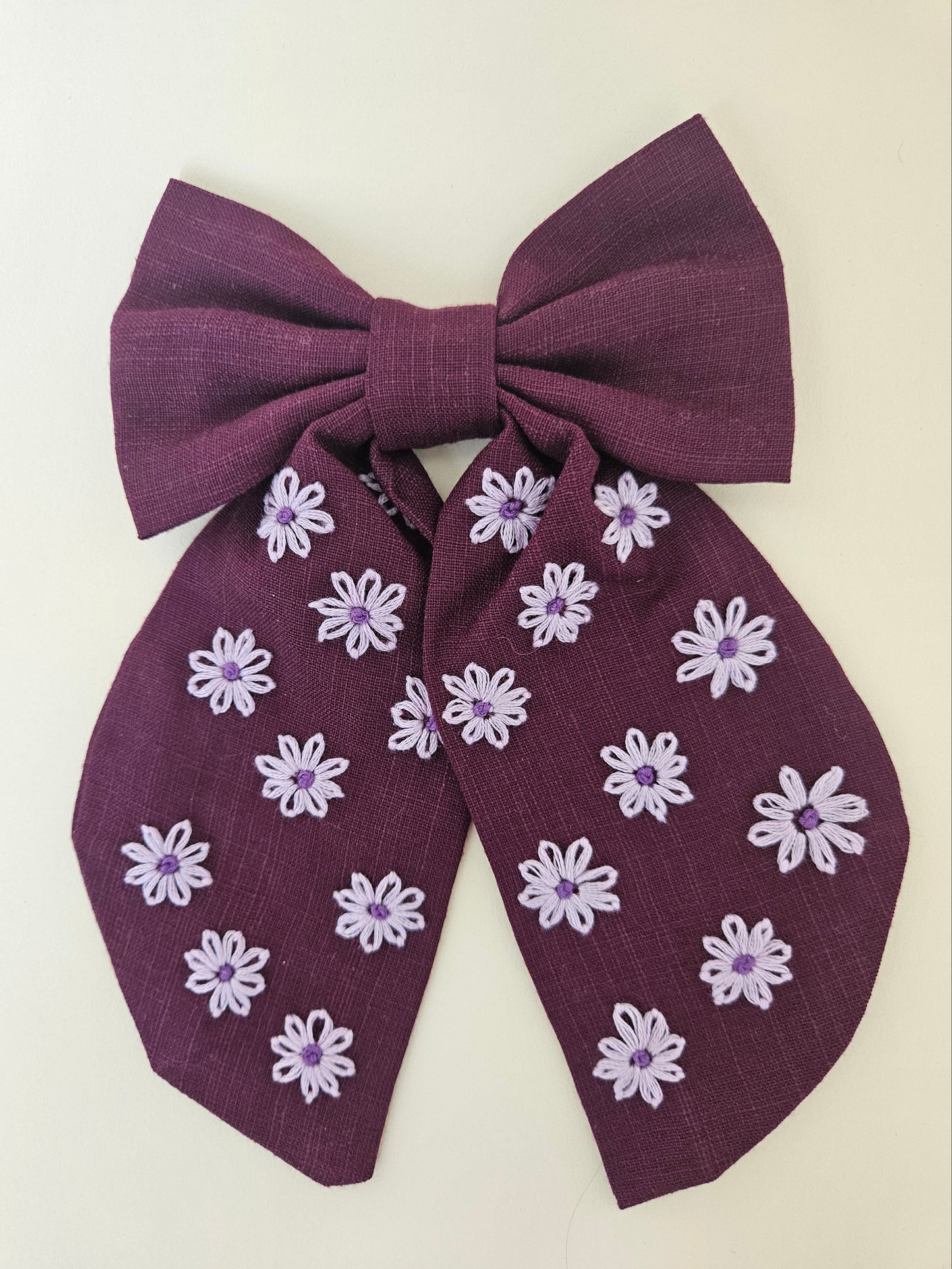 Hand-embroidered Hair Bow