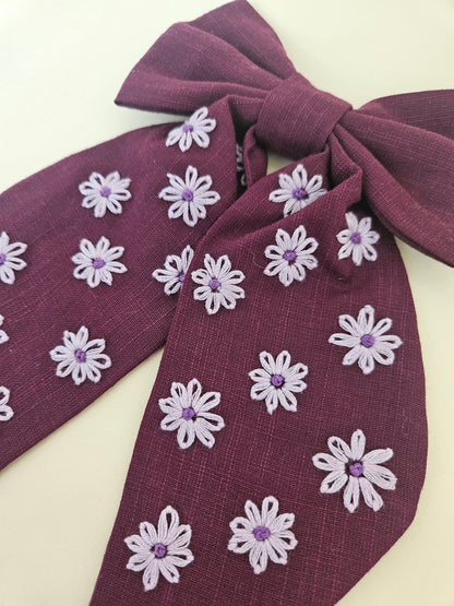 Hand-embroidered Hair Bow