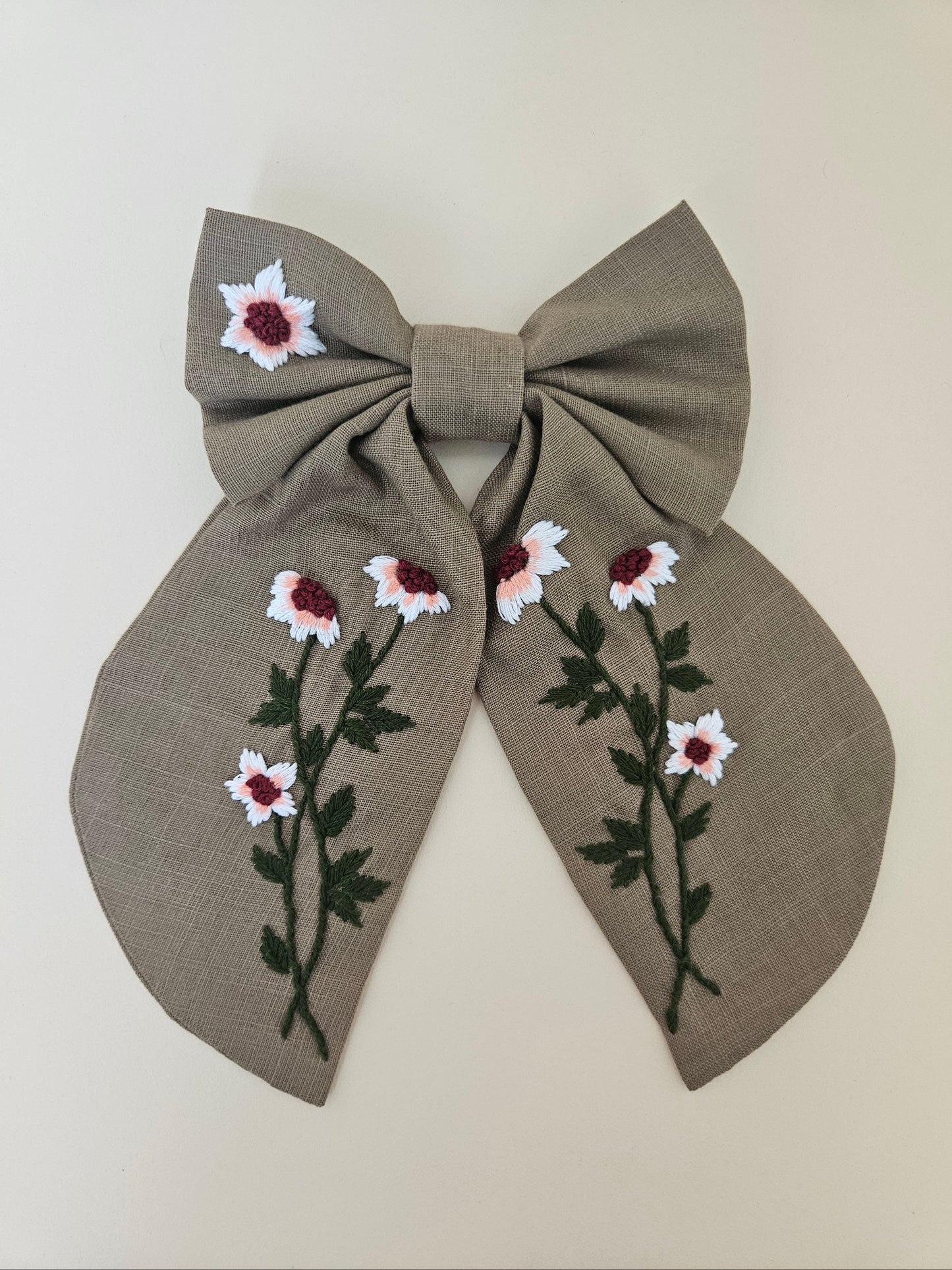 Hand-embroidered Hair Bow
