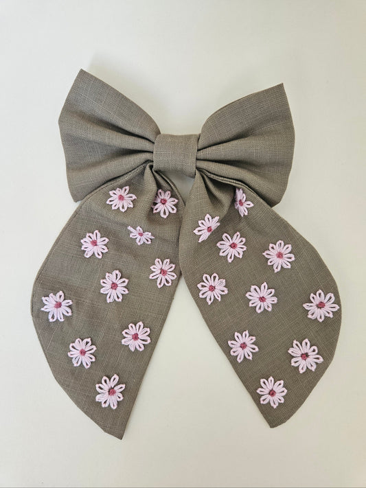 Hand-embroidered Hair Bow