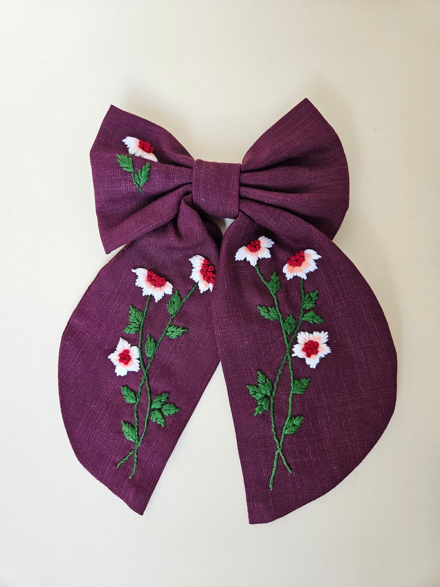 Hand-embroidered Hair Bow