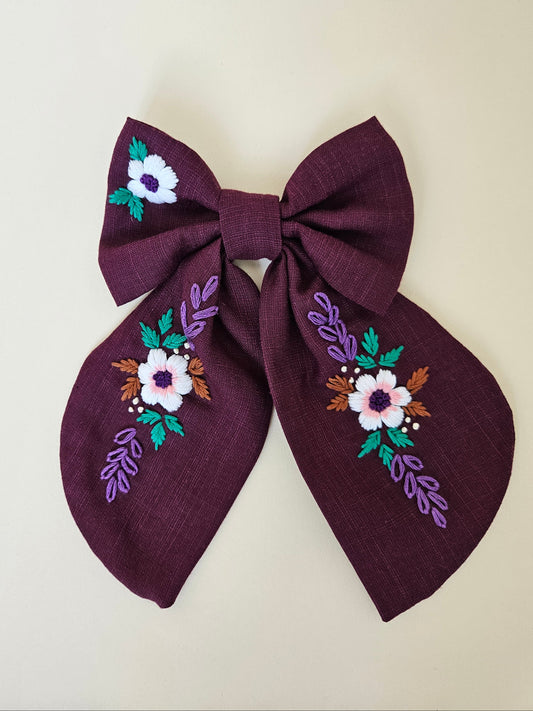 Hand-embroidered Hair Bow