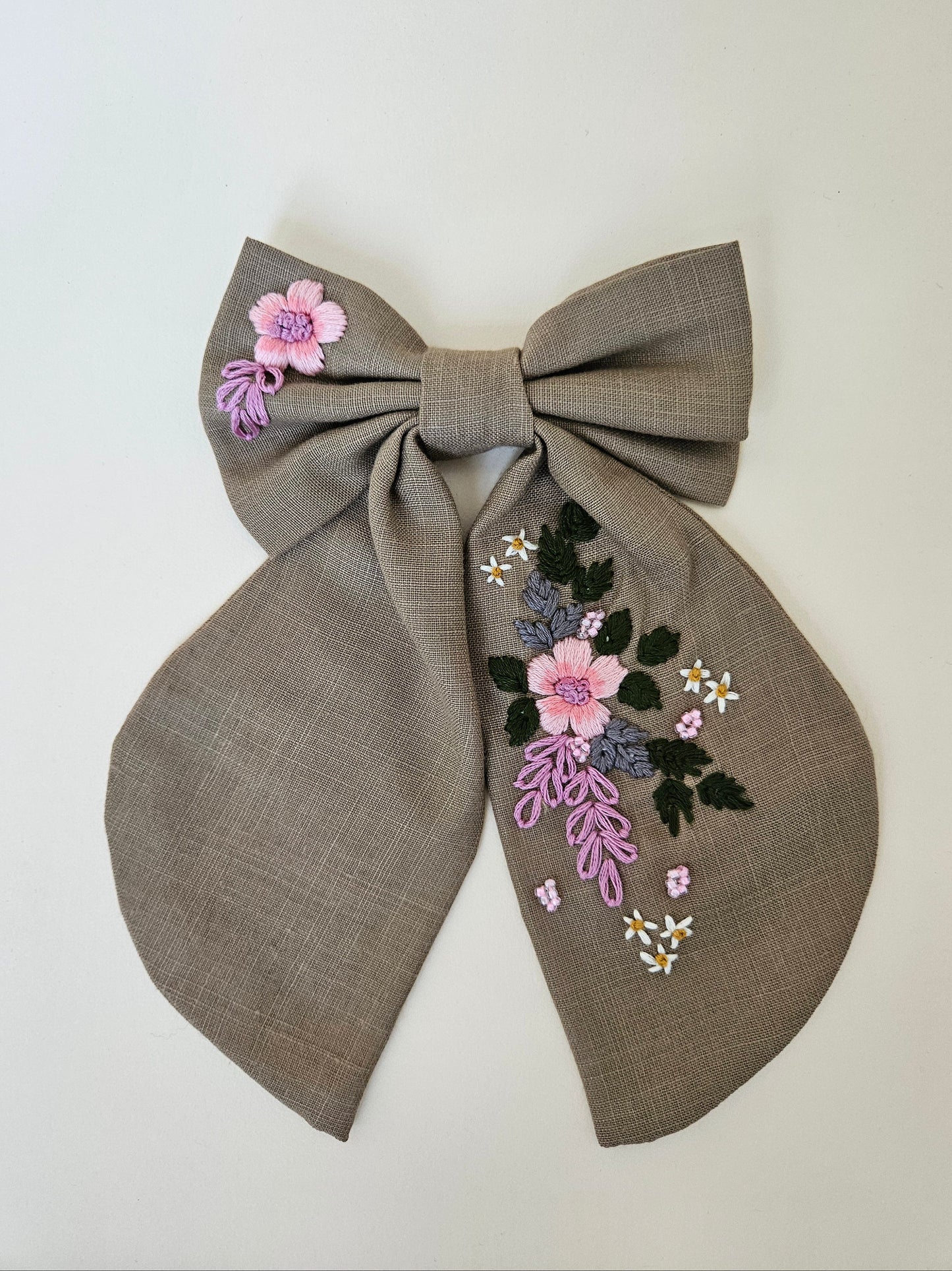 Hand-embroidered Hair Bow