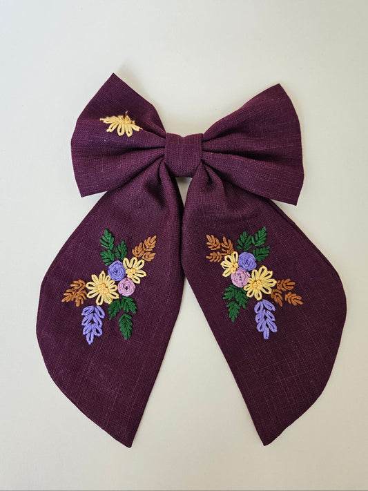 Hand-embroidered Hair Bow