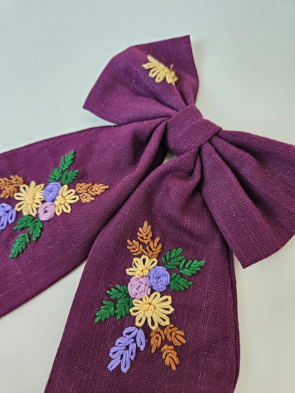 Hand-embroidered Hair Bow