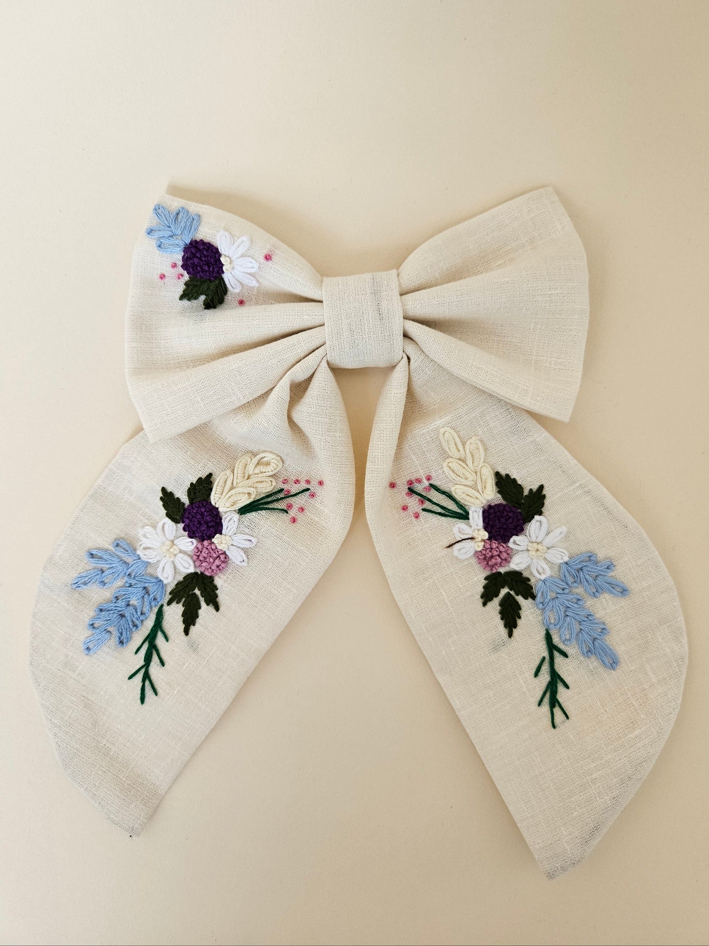 Hand-embroidered Hair Bow