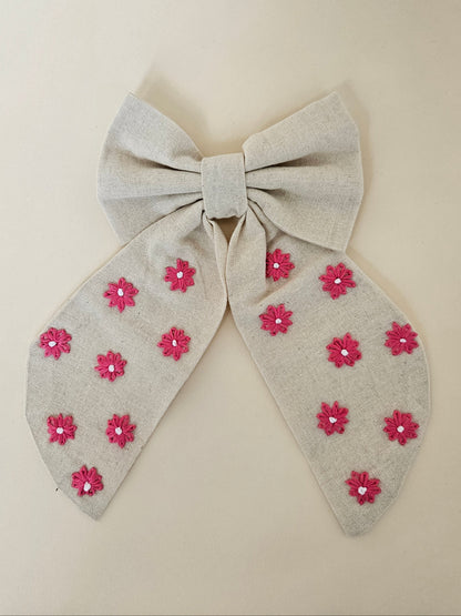 Hand-embroidered Hair Bow