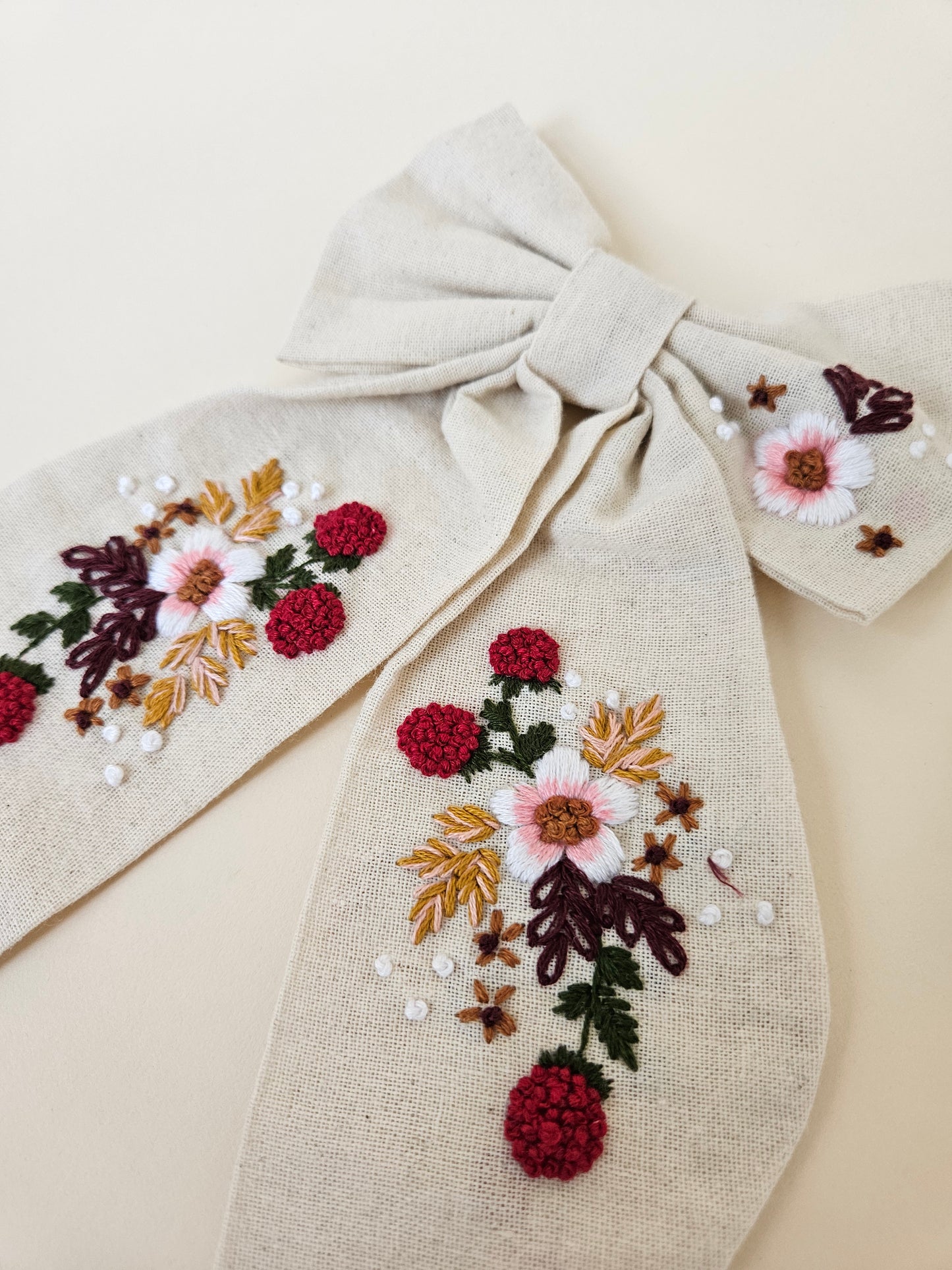Hand-embroidered Hair Bow
