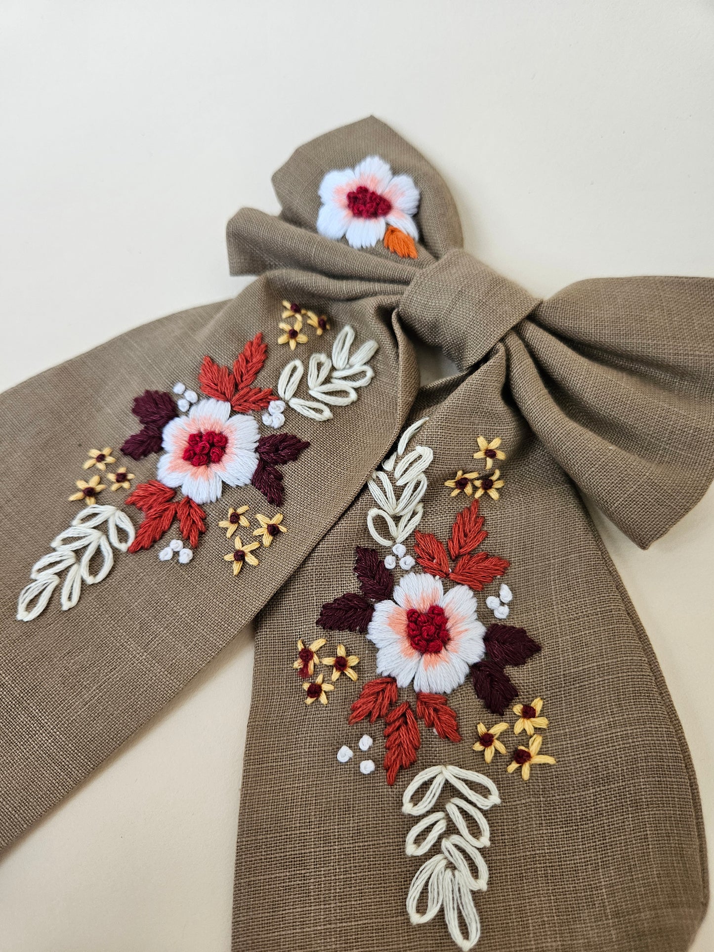 Hand-embroidered Hair Bow