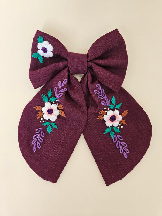 Hand-embroidered Hair Bow